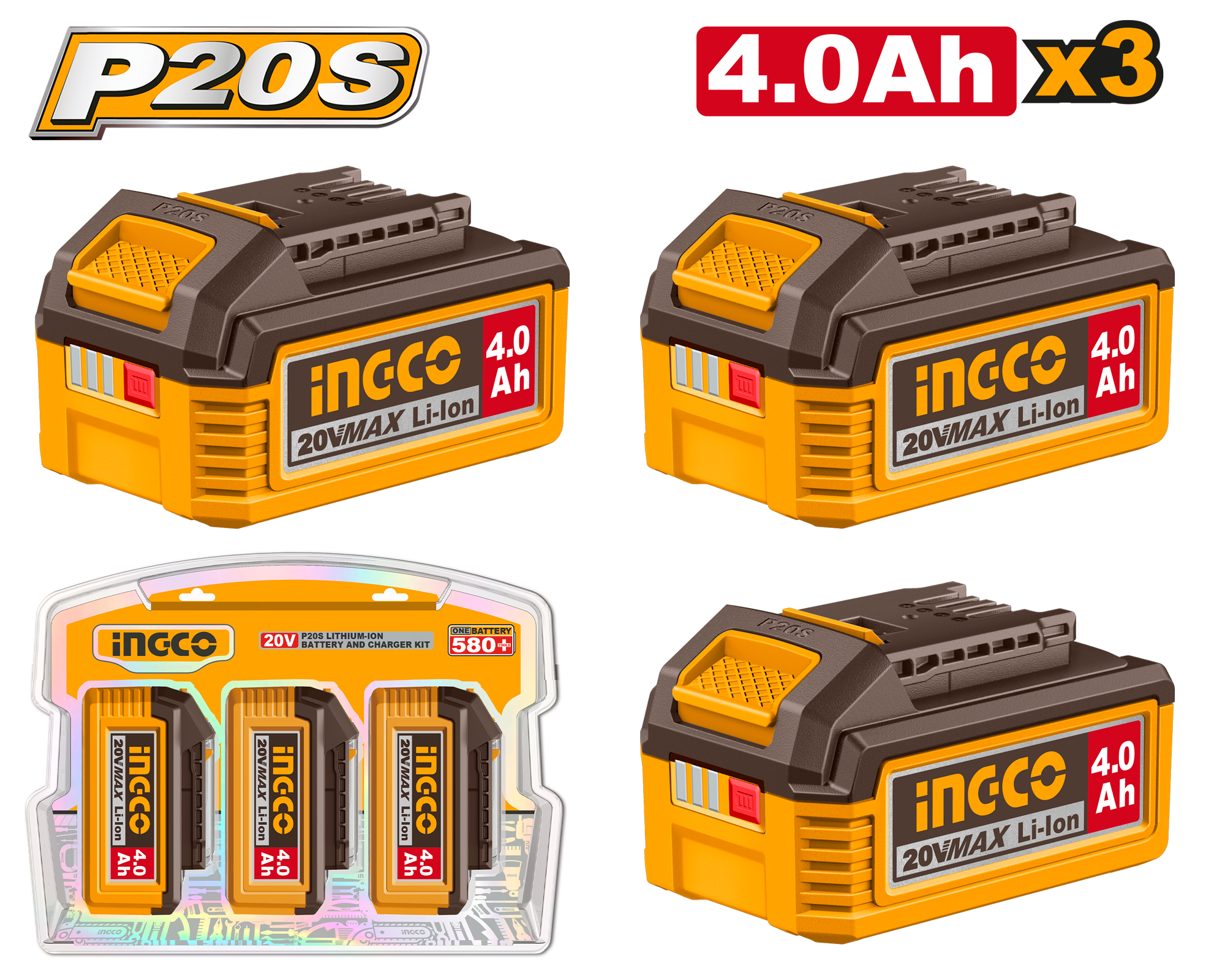 СЕТ БАТЕРИИ INGCO 3×4.0Ah COSLI251296