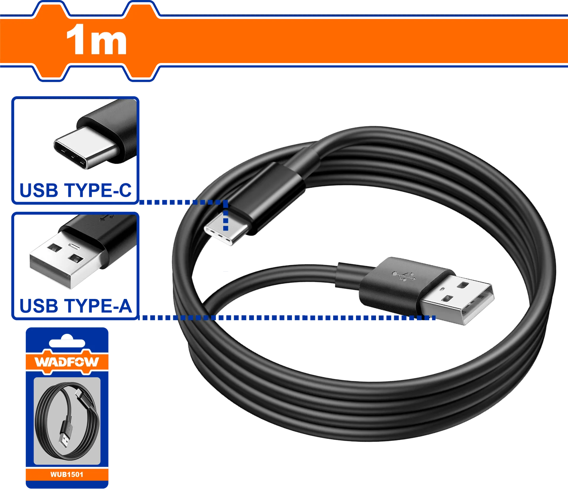 USB kabel tip A tip C 1m WADFOW WUB1501