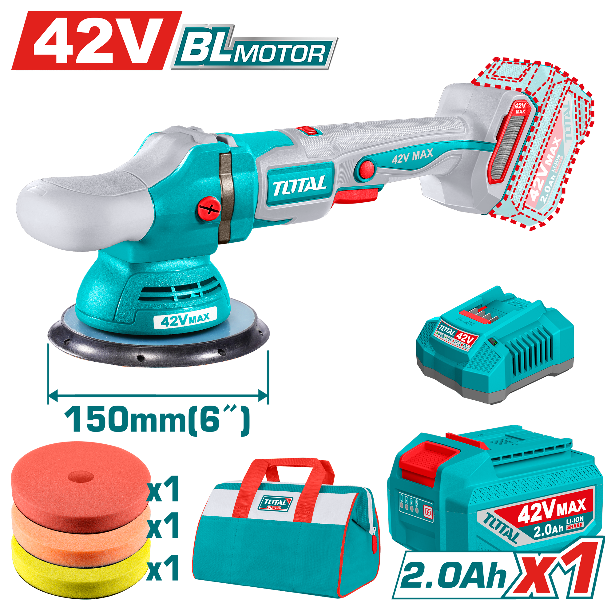 Bluese polituese baterie 42V 150mm 1×2.0Ah TOTAL TAPLI42151