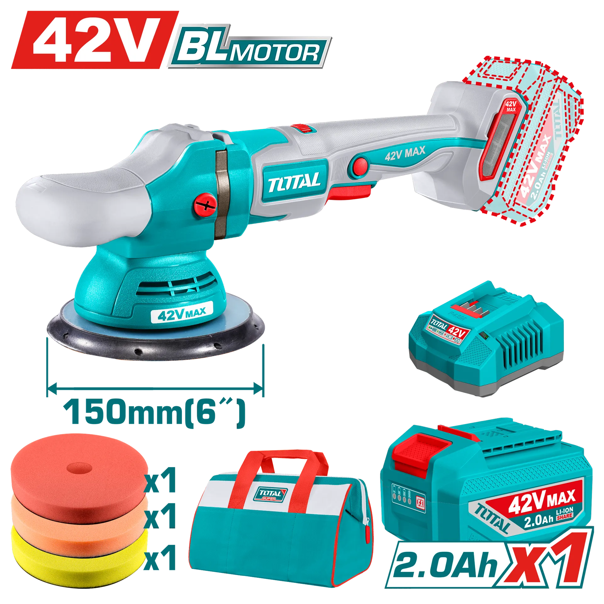 Bluese polituese baterie 42V 150mm 1×2.0Ah TOTAL TAPLI42151