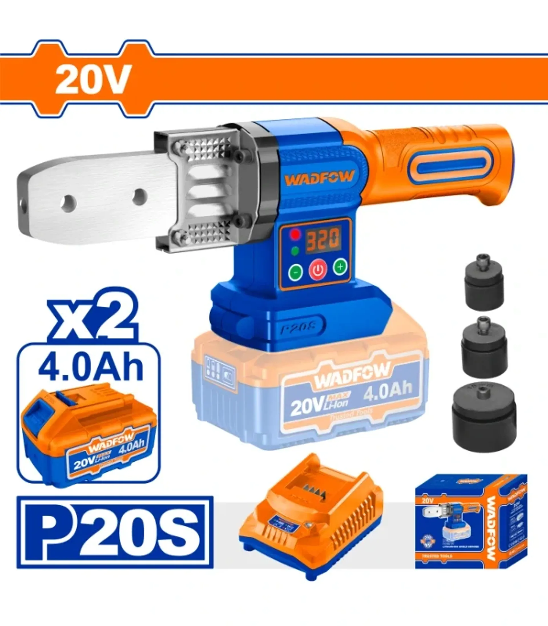 Presa baterie për ngjitje tubash PVC 2×4.0Ah bateri WADFOW WWM20182