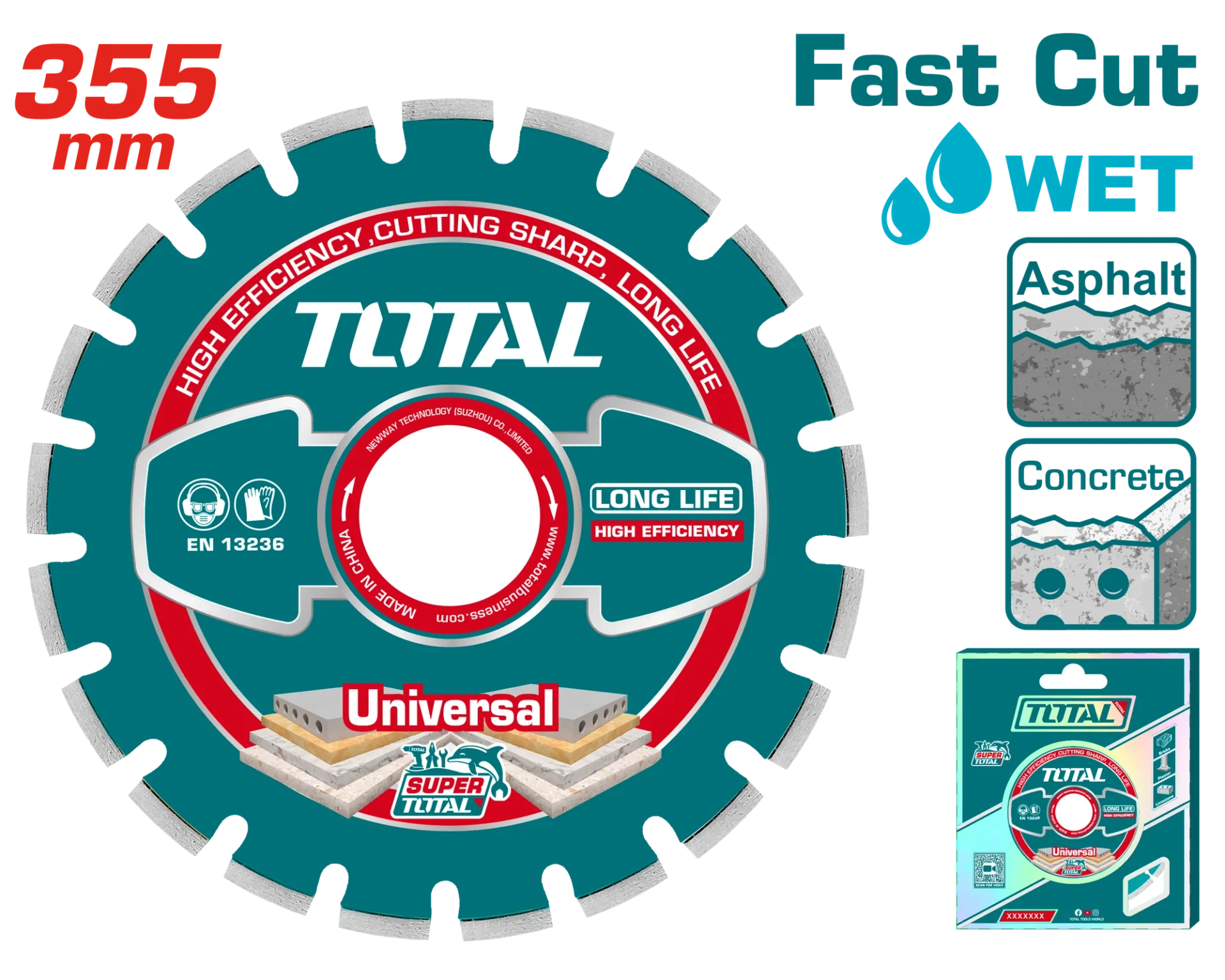 Disk diamant TOTAL 355mm për beton dhe asfalt 3558 TAC2113551