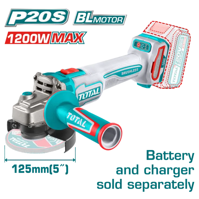 АГОЛНА БРУСИЛКА 20V 125mm СОЛО БЕЗ БАТЕРИИ 1200W TOTAL TAGLI221253
