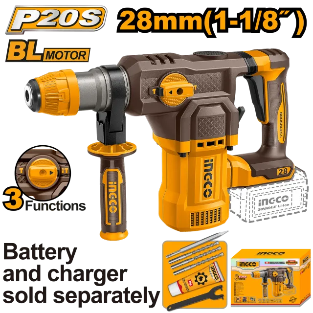 УДАРЕН ЧЕКАН ДУПЧАЛКА SDS+ 20V СОЛО БЕЗ БАТЕРИИ 28mm INGCO CRHLI20286