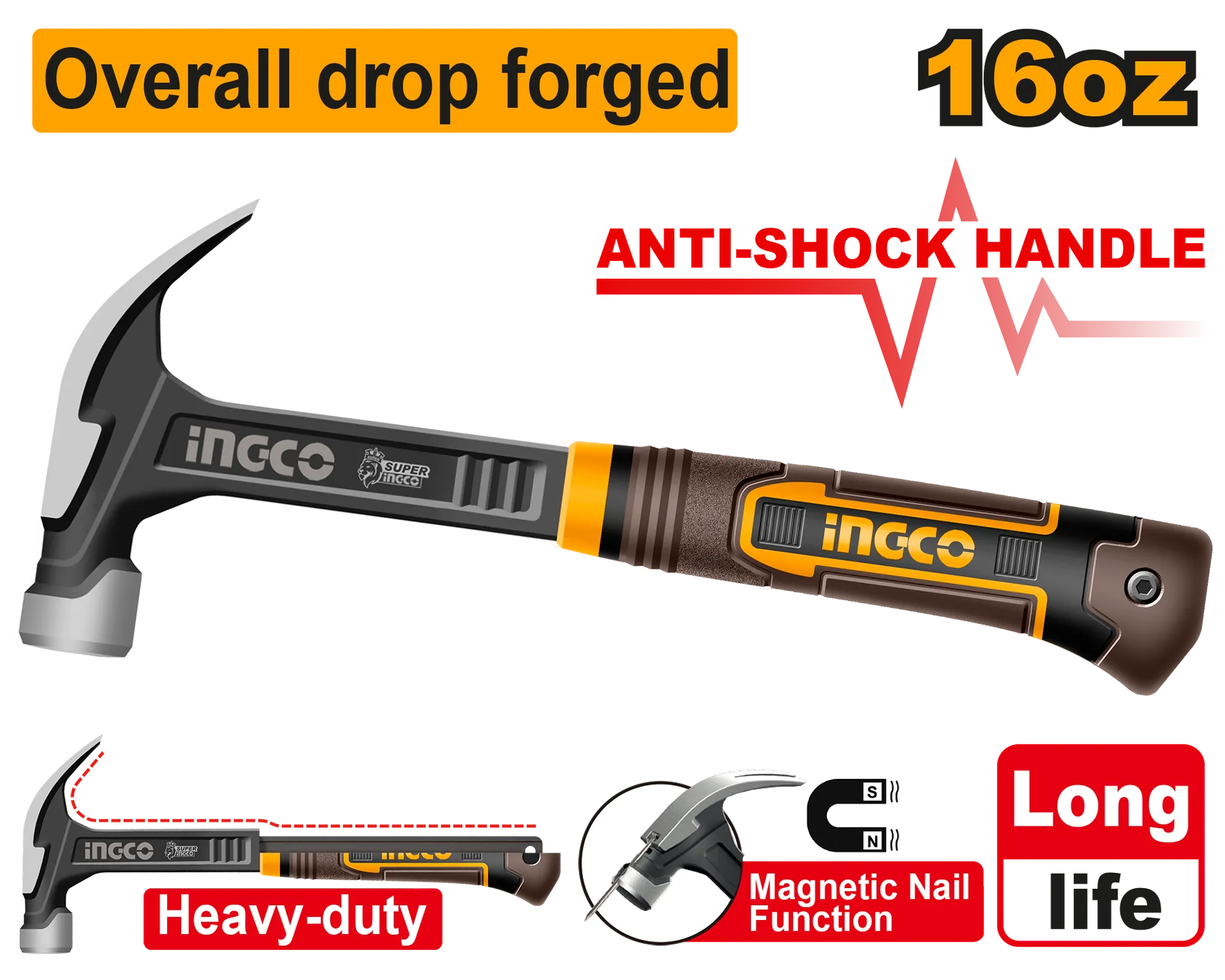 Çekiç me magnet profi i zi 450g INGCO HCH81016L