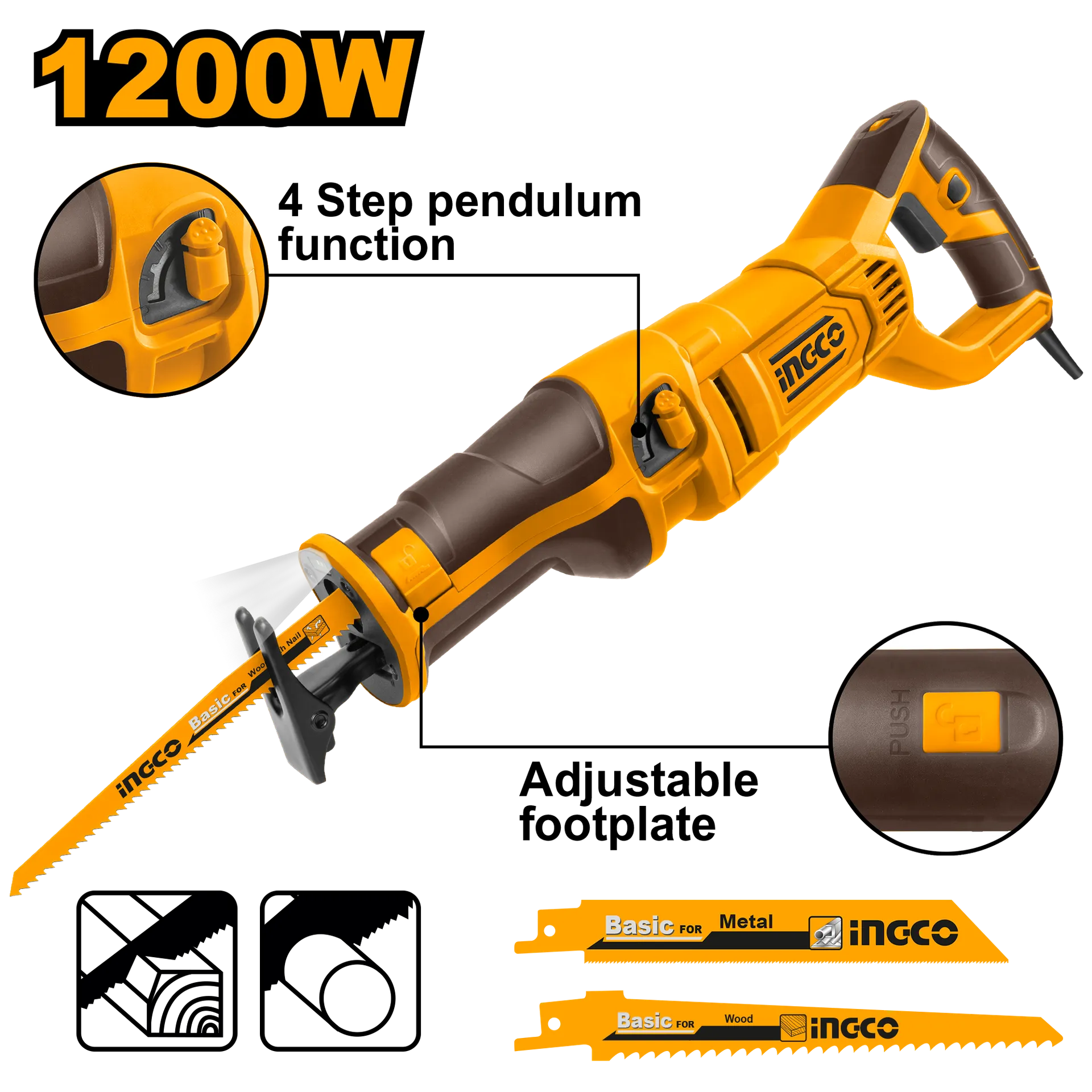 Sharrë reciproke 1200W INGCO – RS12001
