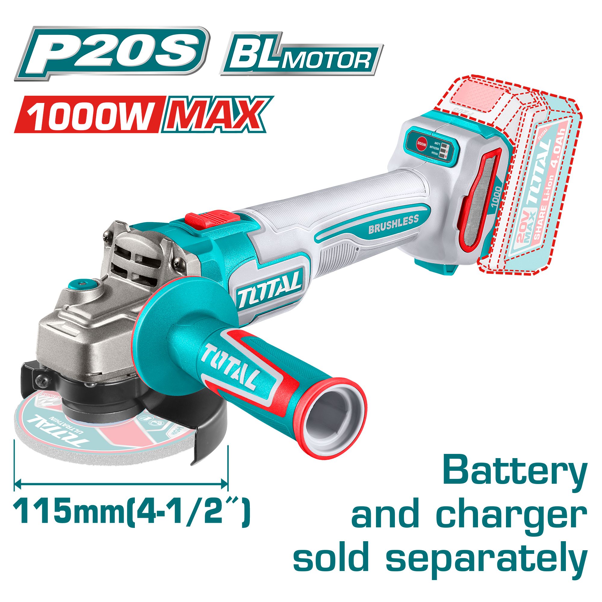 АГОЛНА БРУСАЛКА 20V 1000W СОЛО БЕЗ БАТЕРИИ TOTAL TAGLI27153