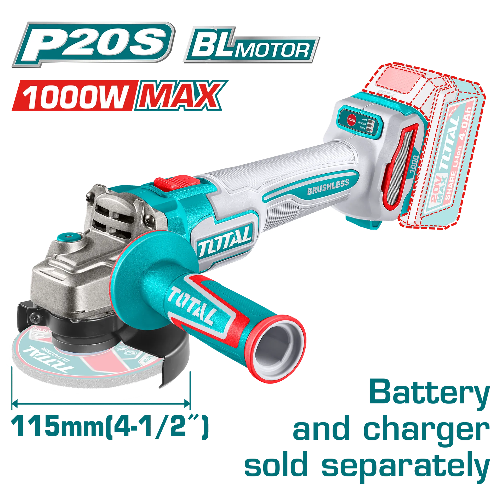 АГОЛНА БРУСАЛКА 20V 1000W СОЛО БЕЗ БАТЕРИИ TOTAL TAGLI27153