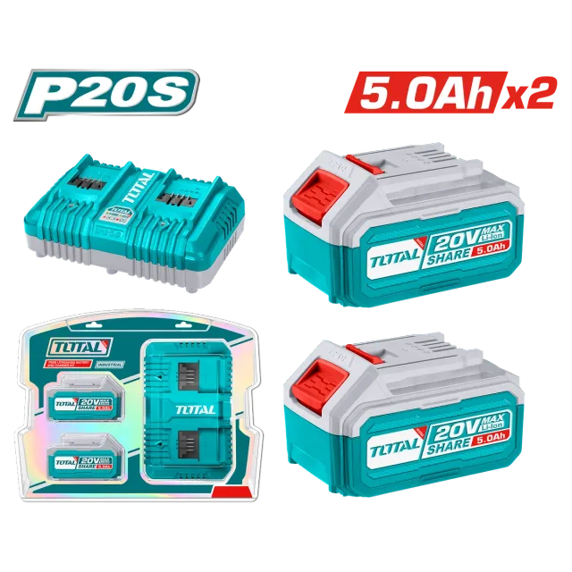 Bateri TOTAL 20V 2×5.0Ah + karikues i dyfishtë TFBCPK2425