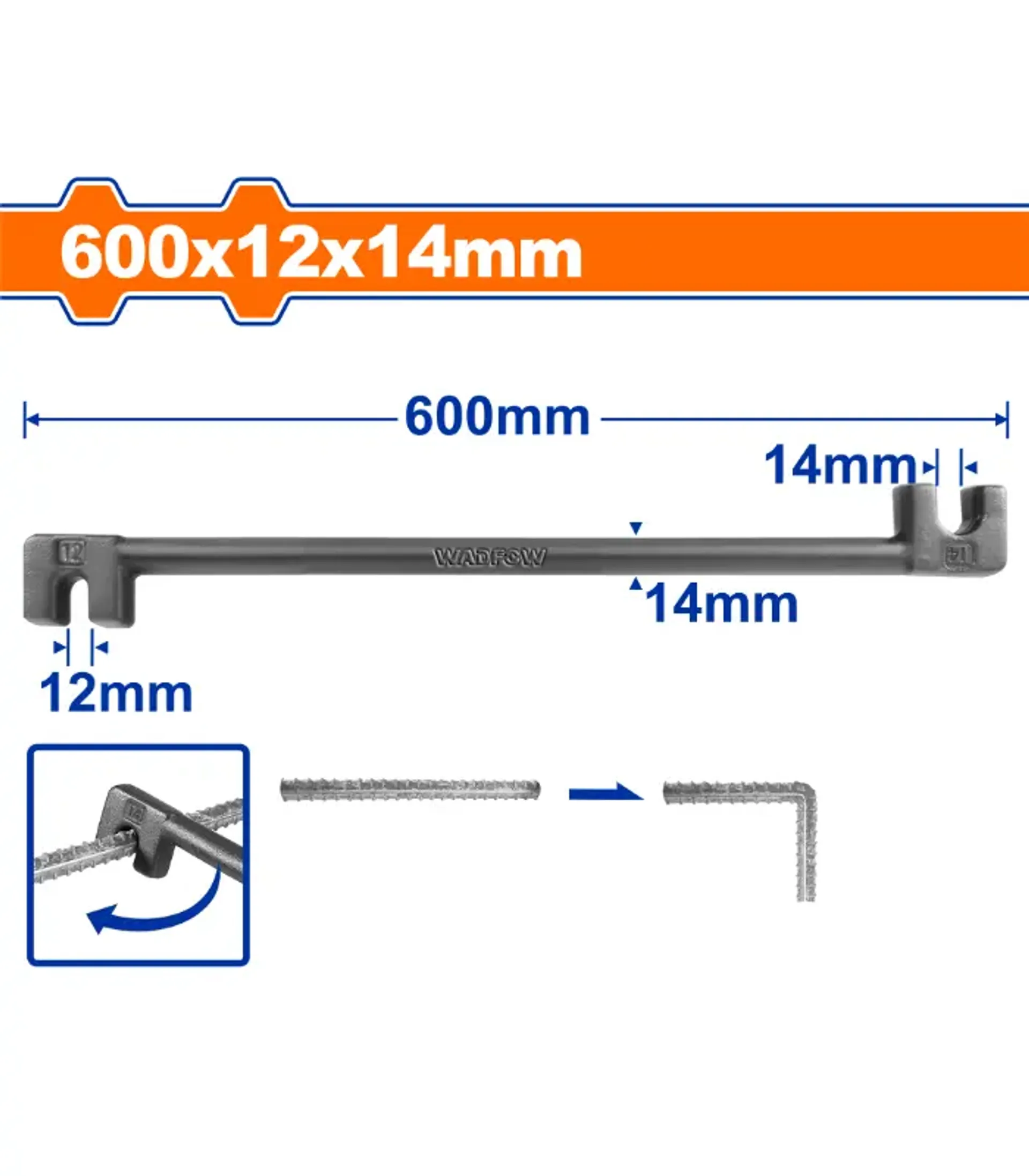 КЛУЧ ЗА ВИТКАЊЕ АРМАТУРА 12x14mm WADFOW WQB3360
