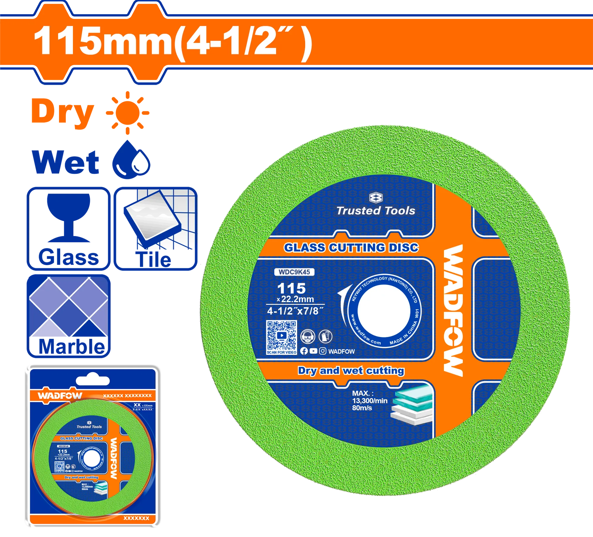 Disk për xham dhe pllaka 115mm WADFOW WDC9K45