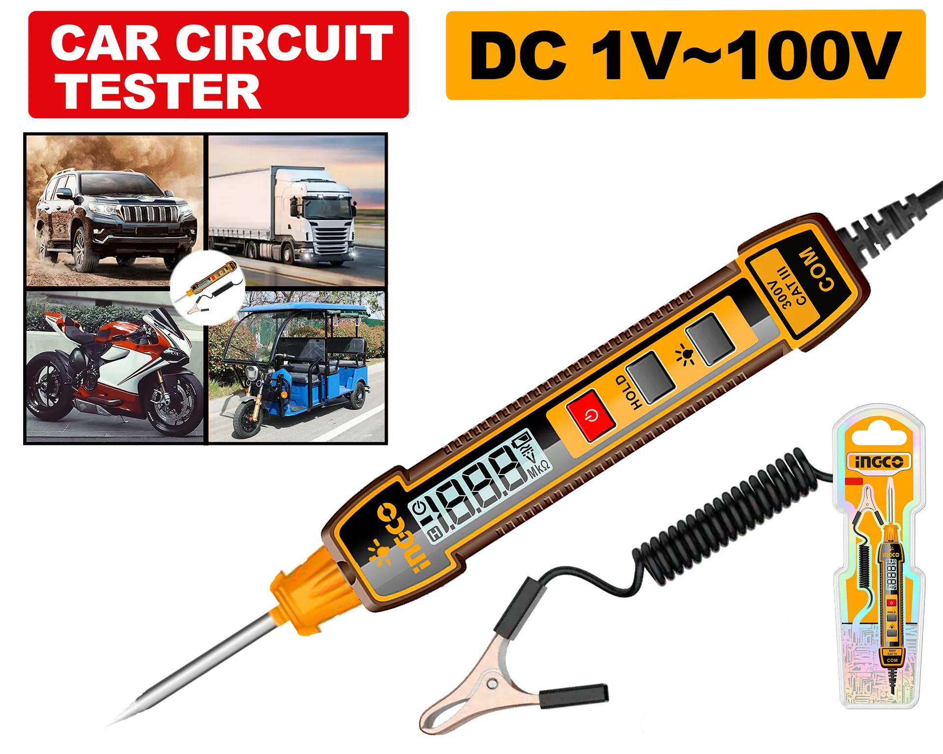 ФАЗОМЕР ДИГИТАЛЕН ЗА КОЛА DC 1-100V INGCO HSDT41001