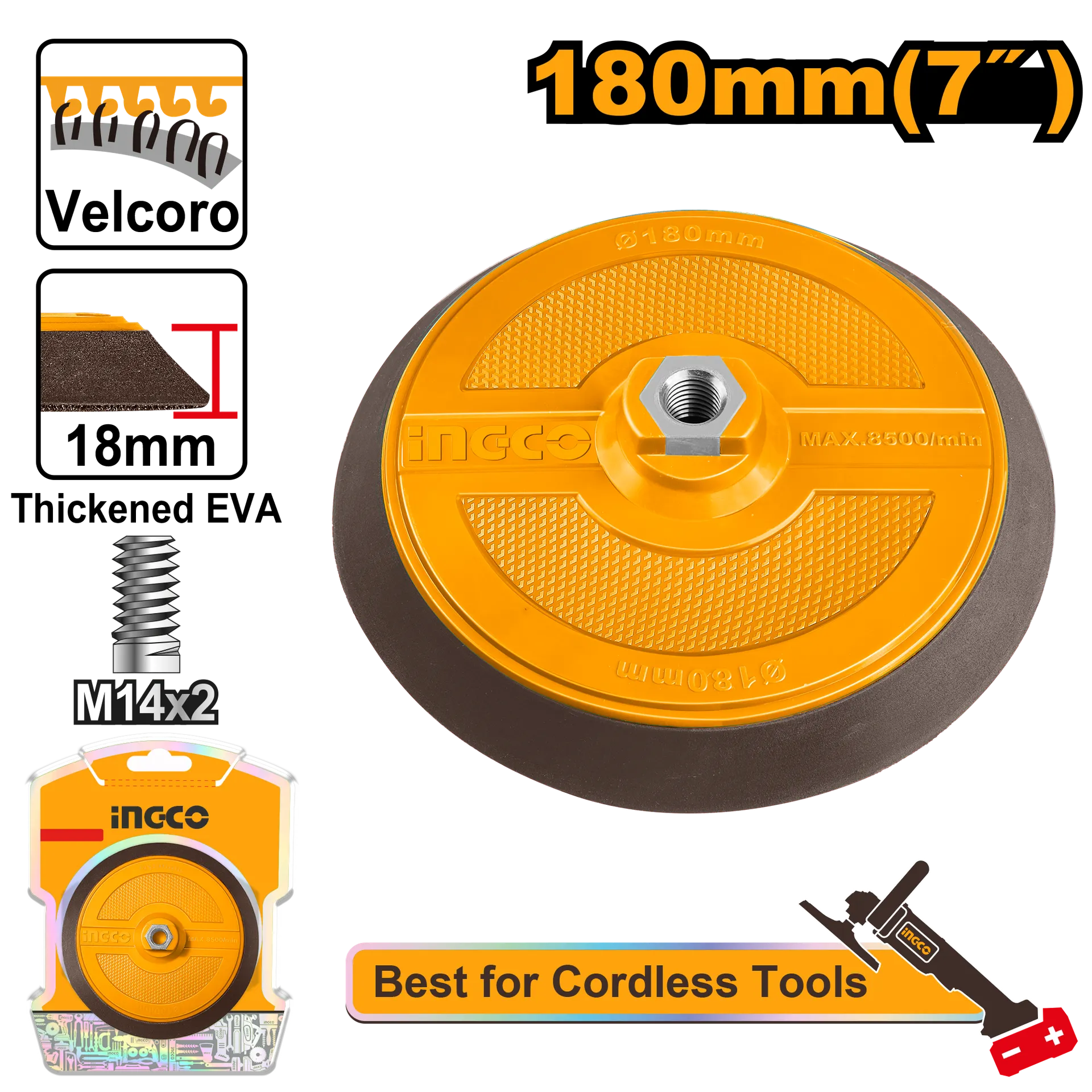 ПОДЛОГА ЗА ПОЛИРАЊЕ ЗА БРУСИЛКА М14×2 180mm ЧИЧАК INGCO APP18051