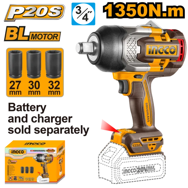 УДАРЕН ОДВРТУВАЧ 20V 1350Nm СОЛО БЕЗ БАТЕРИИ INGCO CIWLI201351