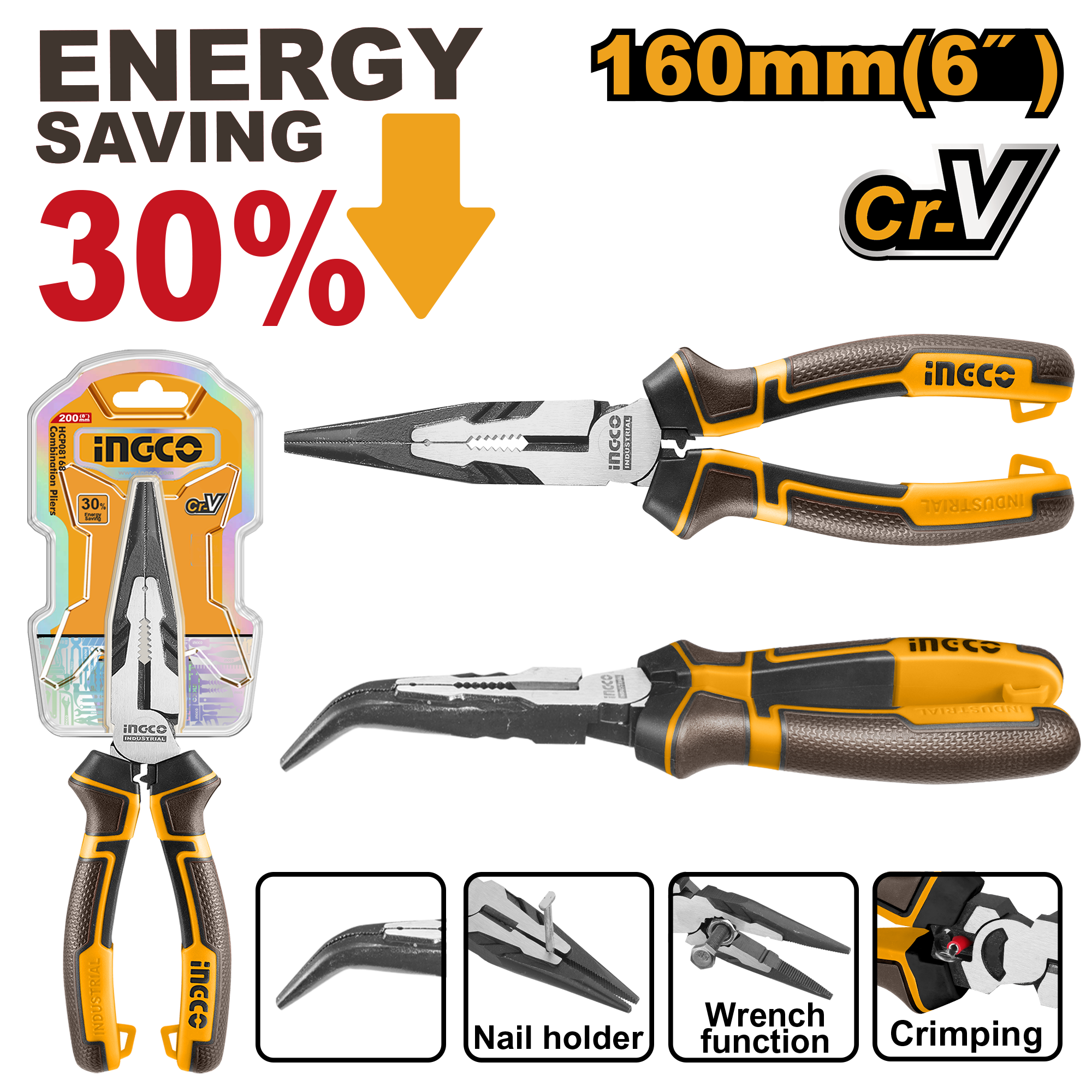 Pincë hundë spicë e lakuar 160mm INGCO HHBNP28160