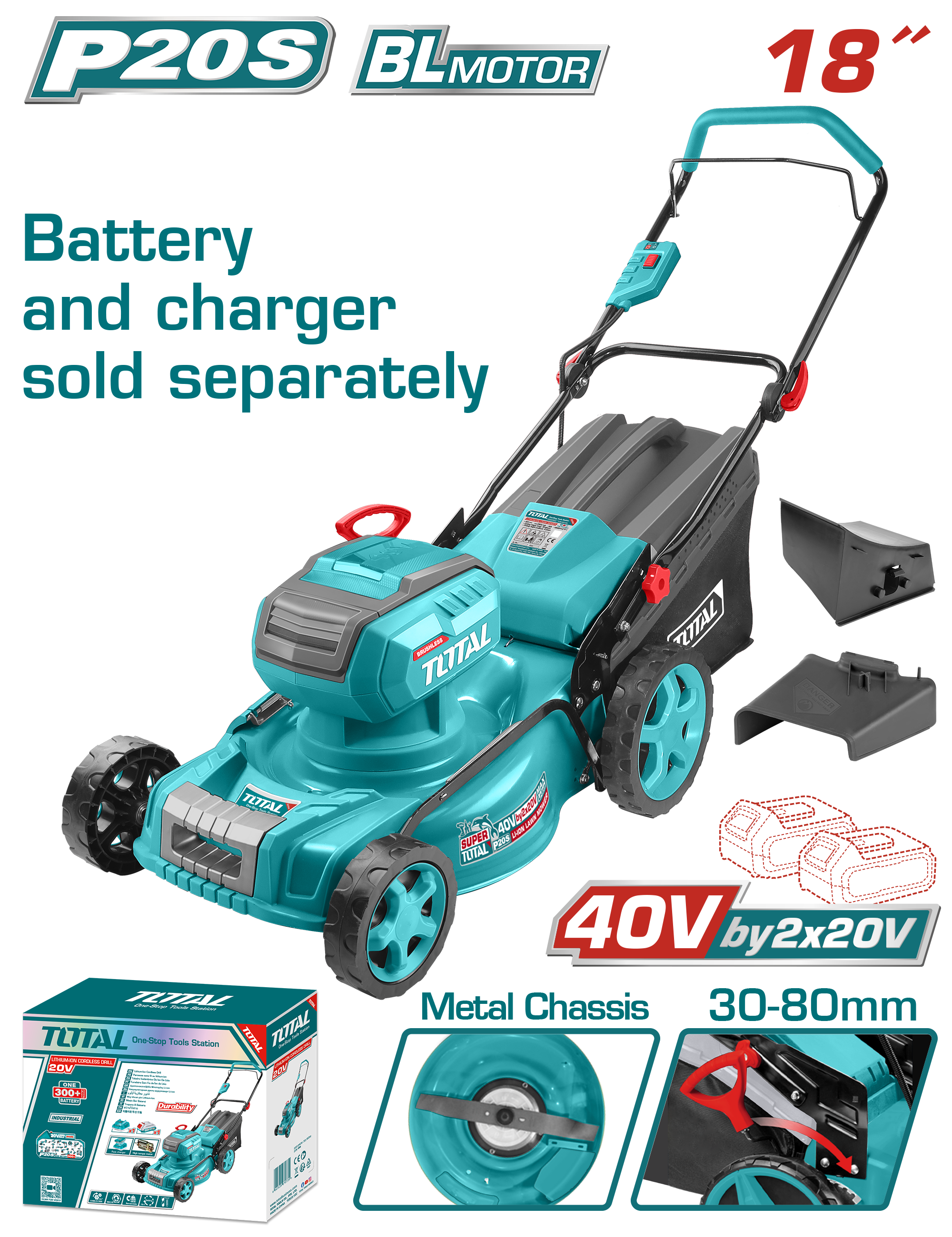 Prerës dege bateri 45CM 40V (2x20V) solo pa bateri TOTAL TLMLI20185