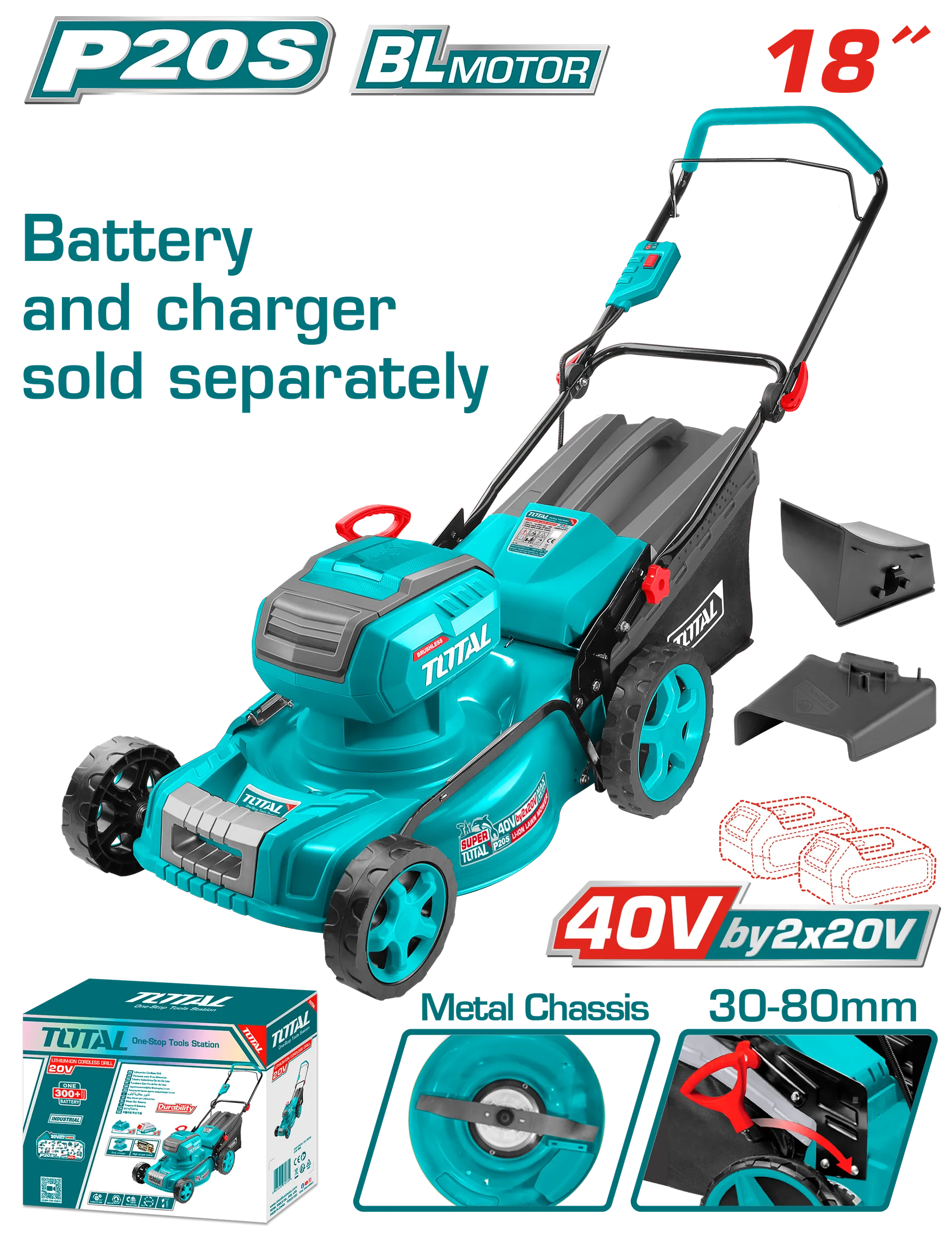 Prerës dege bateri 45CM 40V (2x20V) solo pa bateri TOTAL TLMLI20185