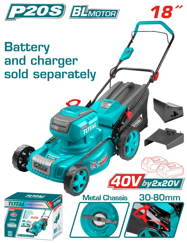 БАТЕРИСКА КОСИЛКА ЗА ТРЕВА 45CM 40V (2x20V) СОЛО БЕЗ БАТЕРИИ TOTAL TLMLI20185