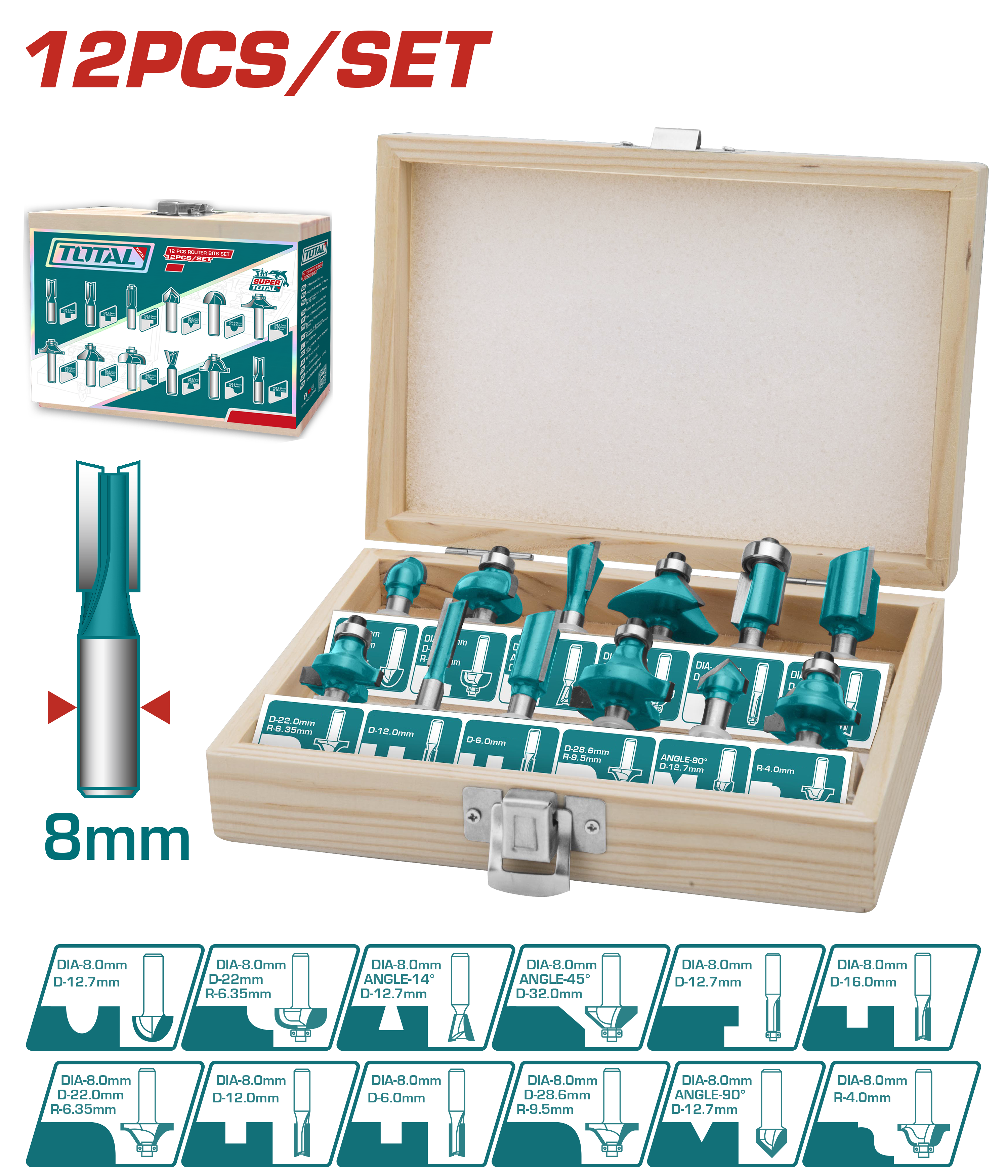 Set fresa për frezim 12/1 8mm set TOTAL TACSR1121