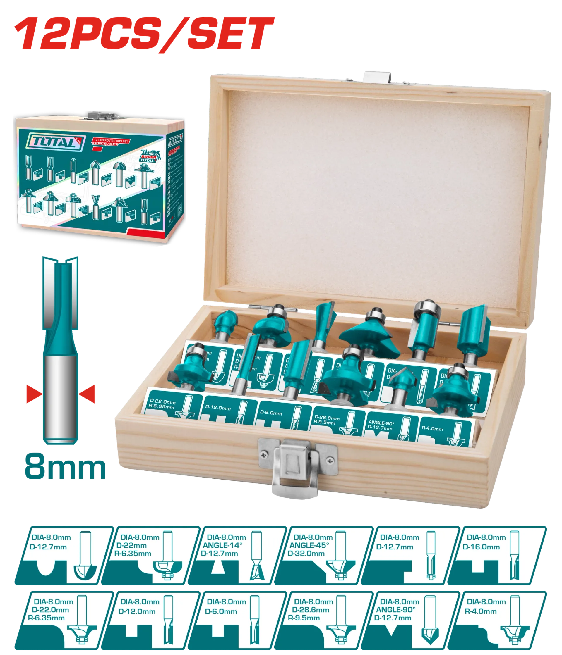 Set fresa për frezim 12/1 8mm set TOTAL TACSR1121