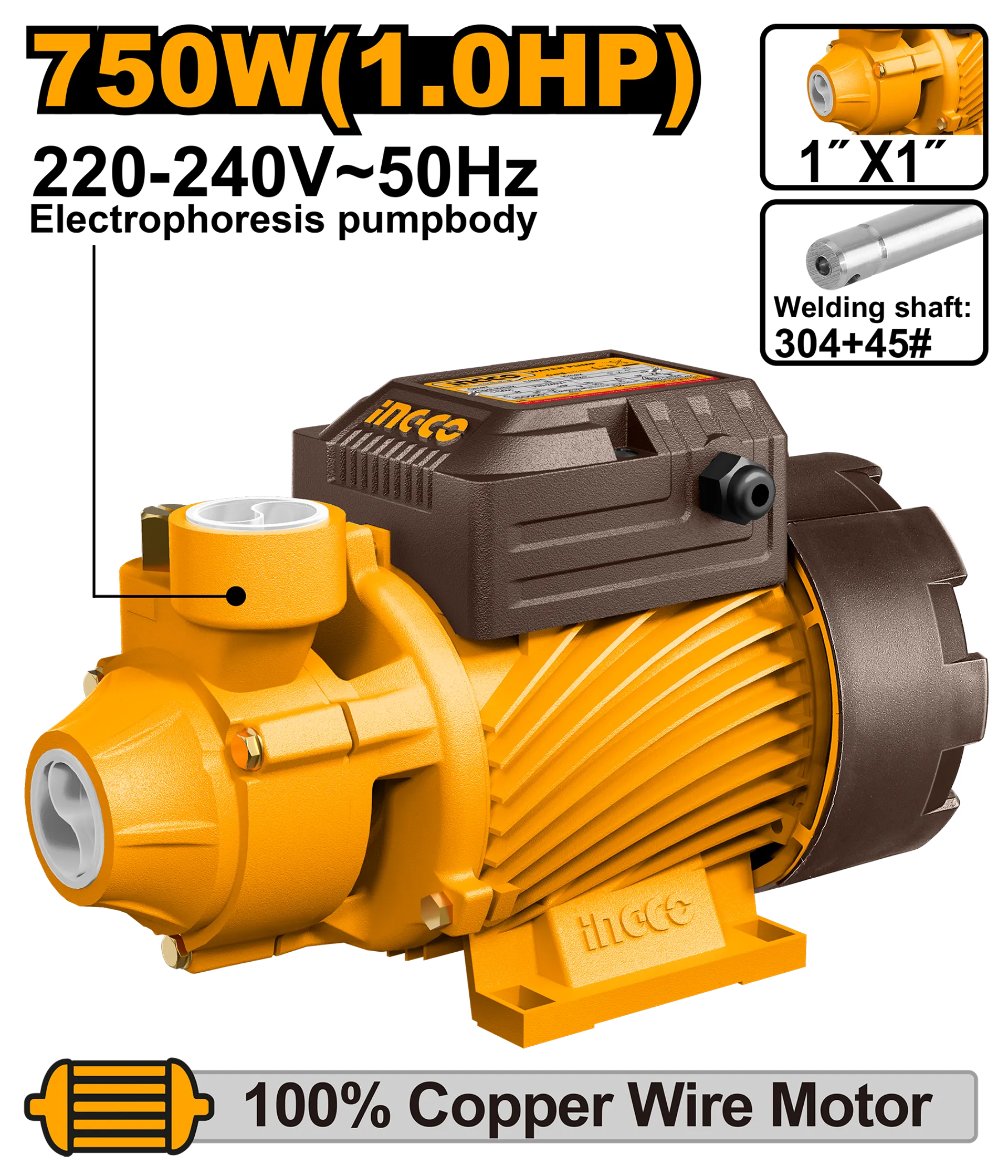Pompa centrifugale për ujin 0.75KW 1″ INGCO VPM75068