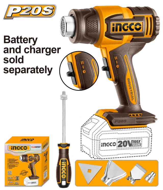 ИНДУСТРИСКИ ФЕН 20V СОЛО БЕЗ БАТЕРИИ INGCO HGLI2006