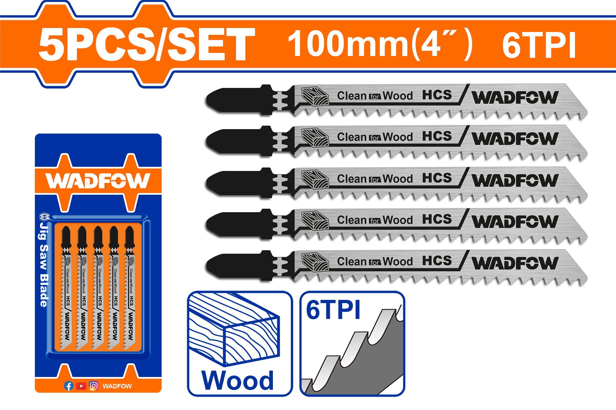 Set 5 pila për shpim 74mm clean wood WADFOW WJB101D