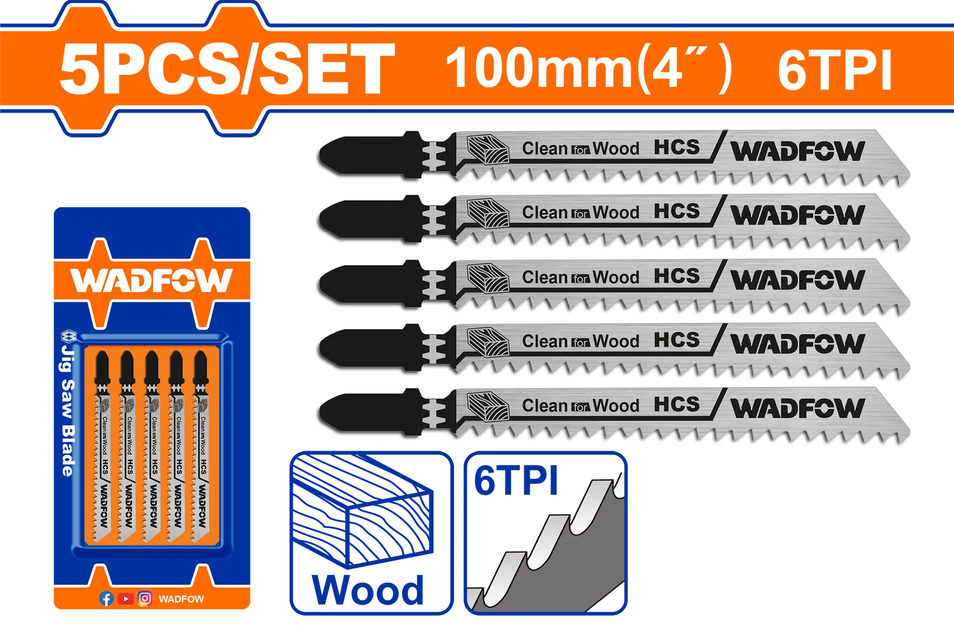 Set 5 pila për shpim 74mm clean wood WADFOW WJB101D