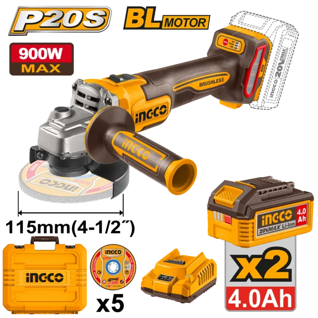 АГОЛНА БРУСИЛКА 900W 20V 2×4.0Ah 115MM INGCO CAGLI261522