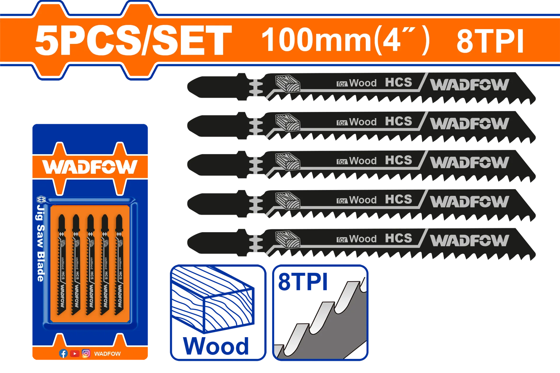 СЕТ од 5 ПИЛИ за УБОДНА 74mm BASIC WOOD WADFOW WJB111C