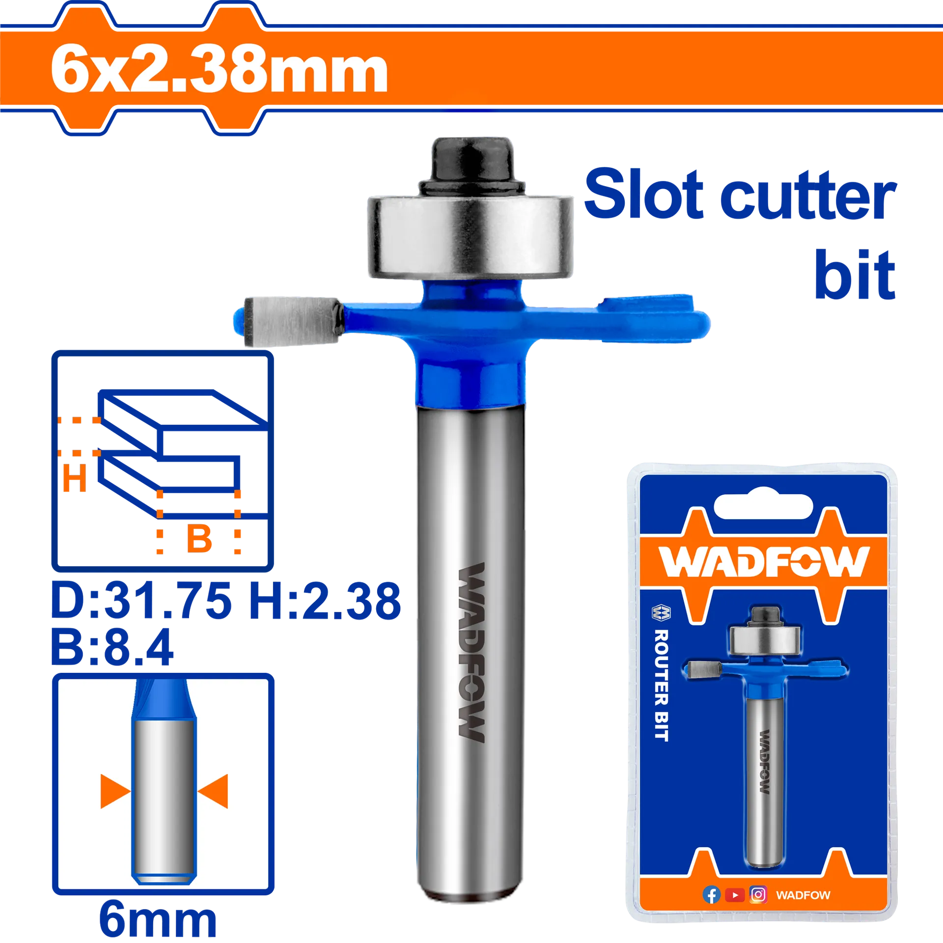 Freza për frezë për brazdë 6mm WADFOW WRG4402