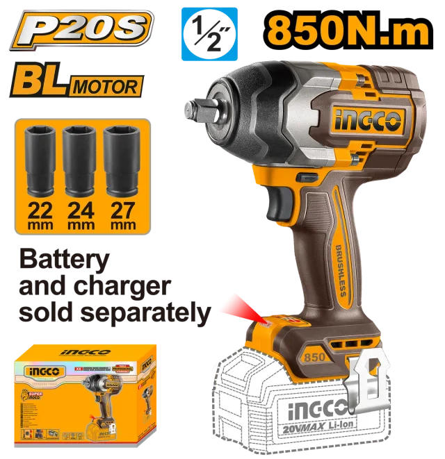 УДАРЕН ОДВРТУВАЧ 850Nm 1/2 20V СОЛО БЕЗ БАТЕРИИ – INGCO CIWLI20851