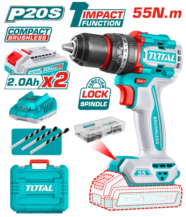 ШТРАФИЛИЦА 55Nm 20V 2×2.0Ah БАТЕРИИ TOTAL TIDLI20558