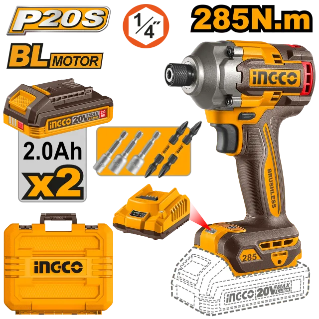 УДАРНА ШТРАФИЛИЦА 285Nm 20V 2×2.0Ah БАТЕРИЈА INGCO CIRLI2028
