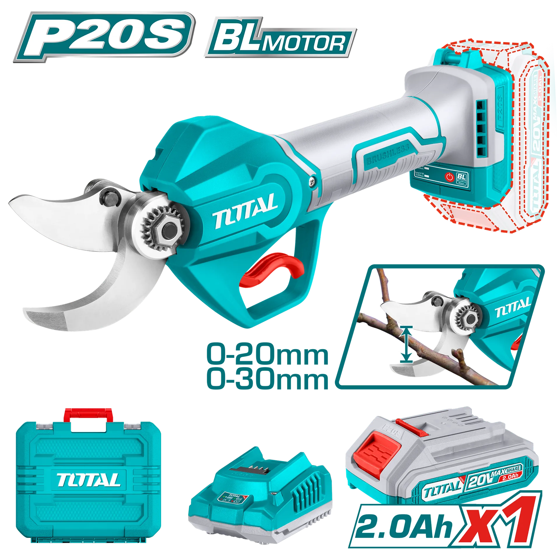 БАТЕРИСКИ НОЖИЦИ ЗА КРОЕЊЕ TOTAL 20V 1×2.0Ah TSSLI203083