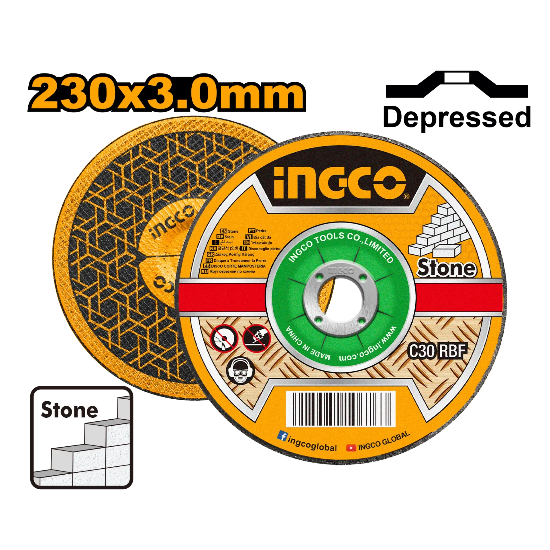 Guri bluarës për beton 230×3.0mm i zgavritur INGCO SCD302301