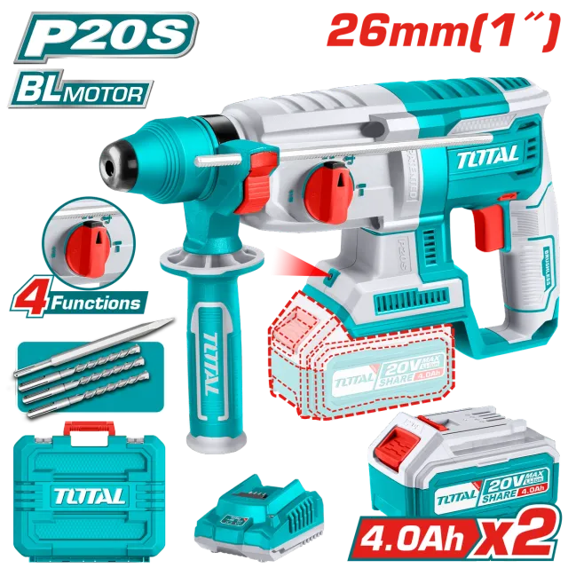 УДАРЕН ЧЕКАН ДУПЧАЛКА SDS+ 20V 2×4.0Ah TOTAL TRHLI202287