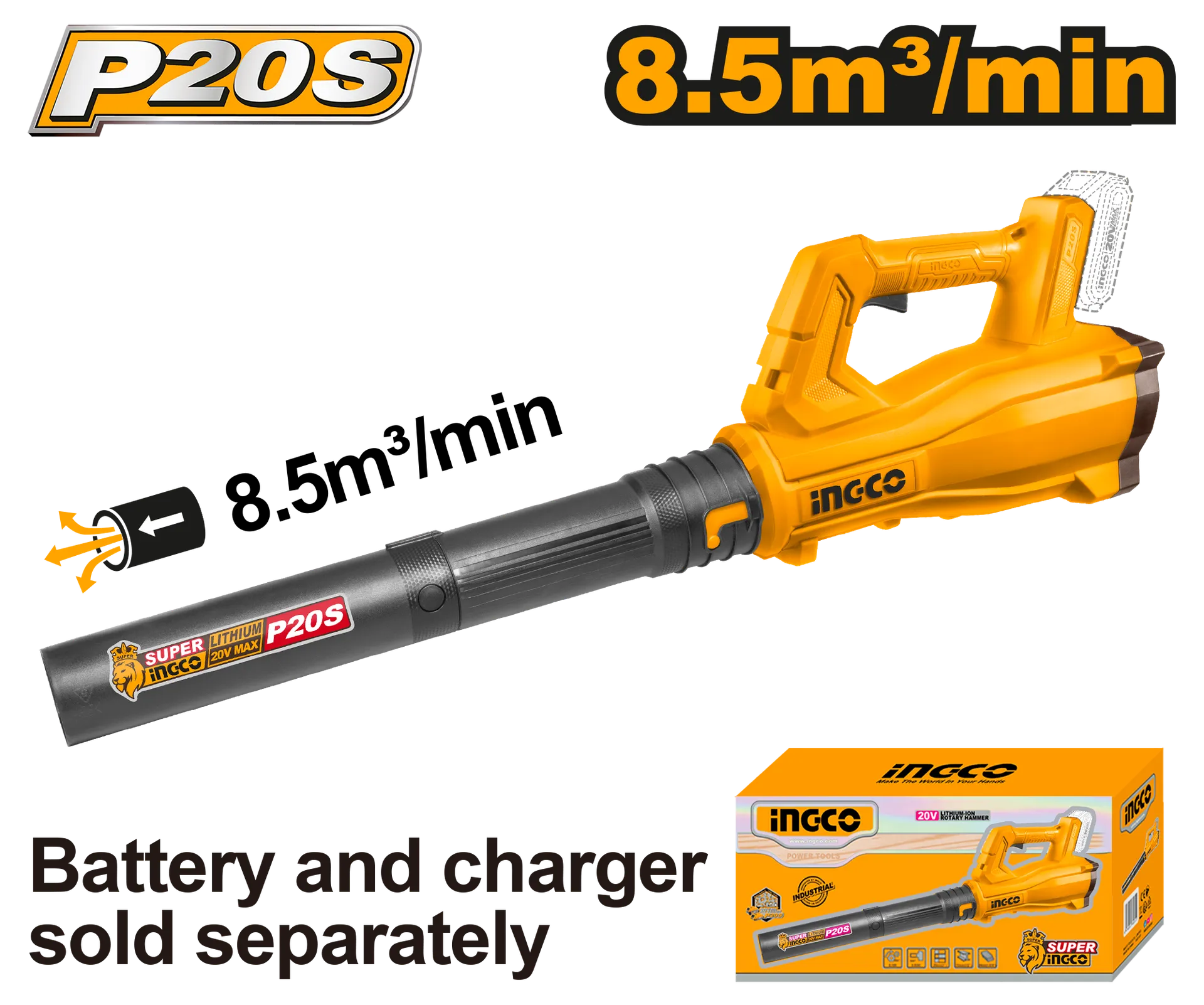 Aspirator fryrës 20V FLEX 8.5m3/min solo pa baterie INGCO CABLI20323