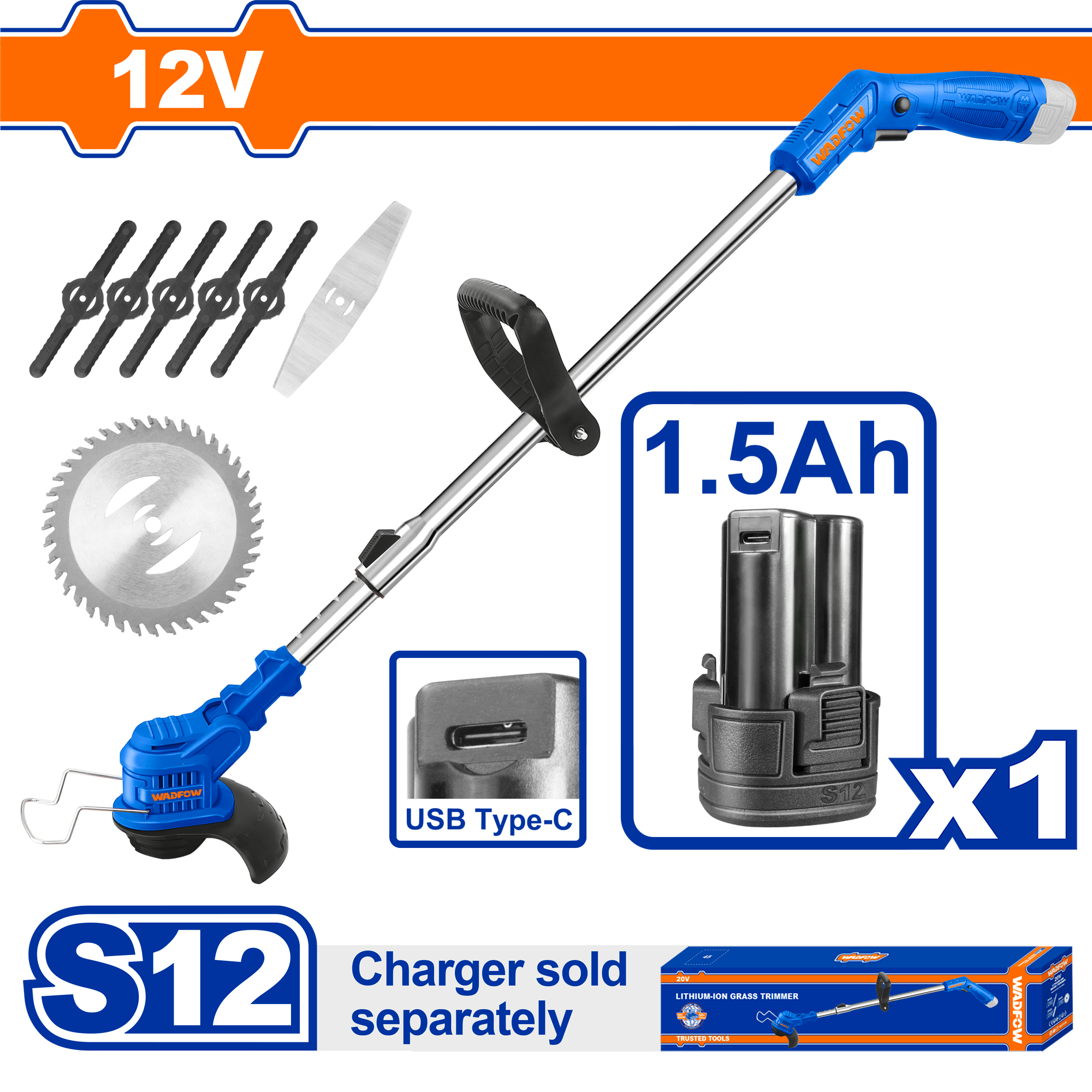 БАТЕРИСКИ ТРИМЕР 12V 1×1.5Ah БАТЕРИЈА БЕЗ ПОЛНАЧ WADFOW WGTS512