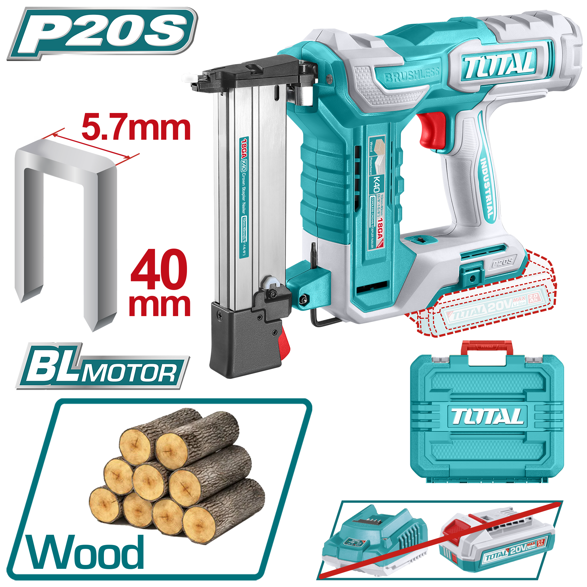 Perforator bateri 18GA 20V vetëm pa bateri TOTAL TCSNLI6005