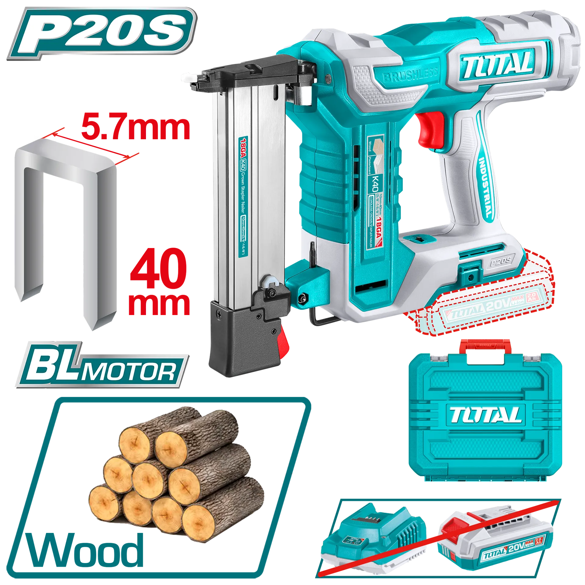 Perforator bateri 18GA 20V vetëm pa bateri TOTAL TCSNLI6005
