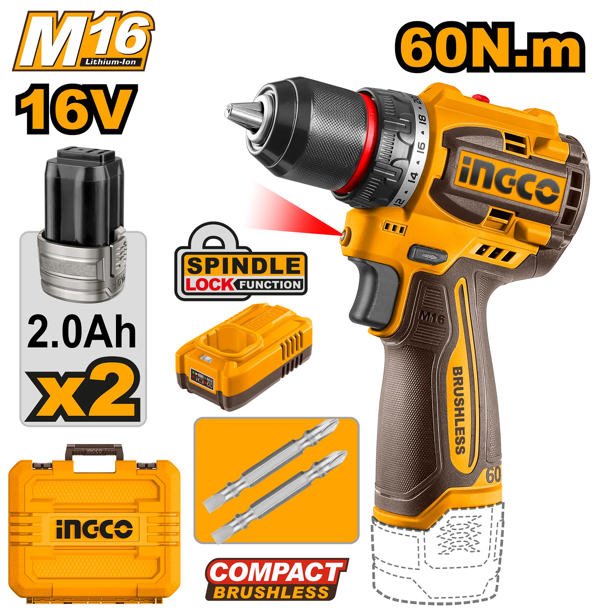 Sherman 60Nm 16V 2x2.0Ah INGCO CDLI16606