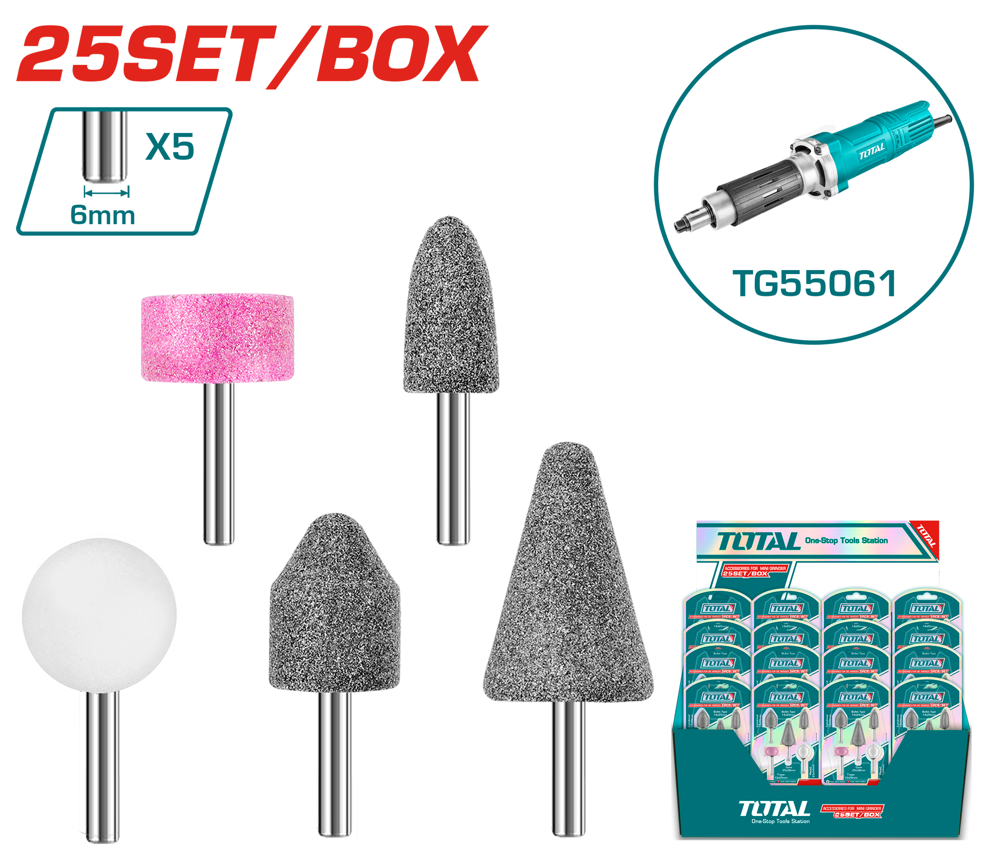 Set 5/1 gur për grinder frontal 6mm bushë TOTAL TAKB0502