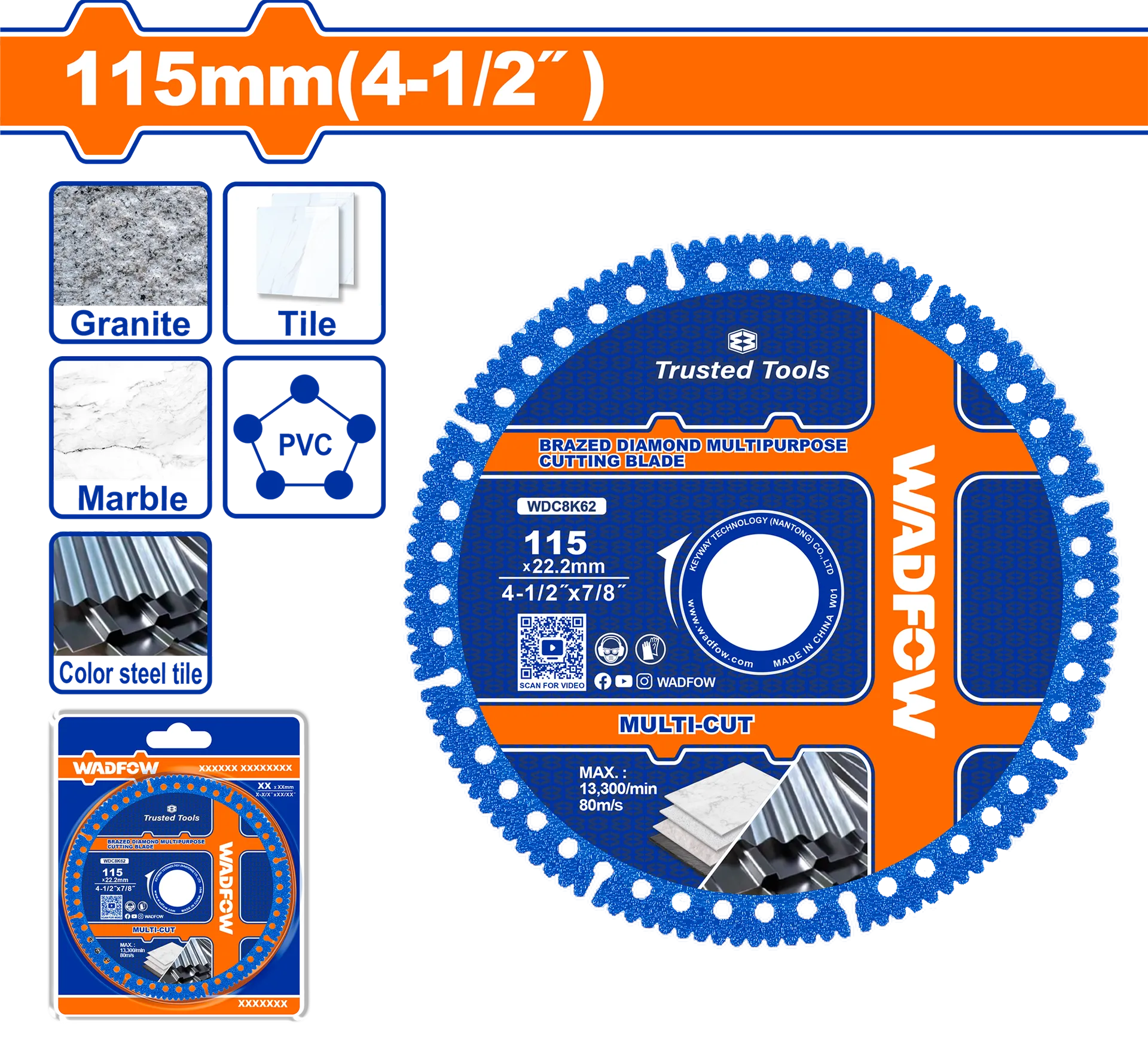 ДИЈАМАНТСКИ ДИСК 115mm УНИВЕРЗАЛЕН WADFOW WDC8K62
