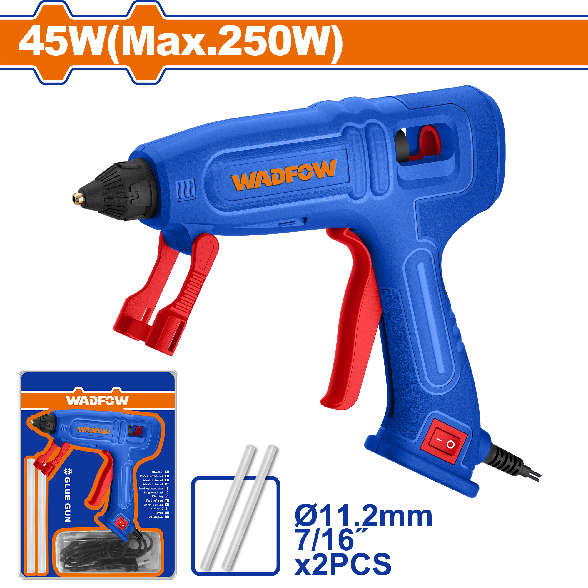 ЕЛЕКТРИЧЕН ПИШТОЛ ЗА ЛЕПЕЊЕ СО СИЛИКОНСКИ СТАПЧИЊА 250W WADFOW – WGL4608