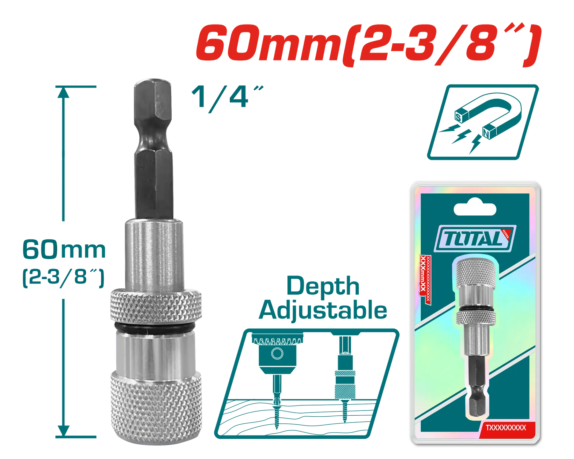 НАСТАВАК ЗА БИТОВИ 1/4″ СО ГРАНИЧНИК TOTAL TAC464601