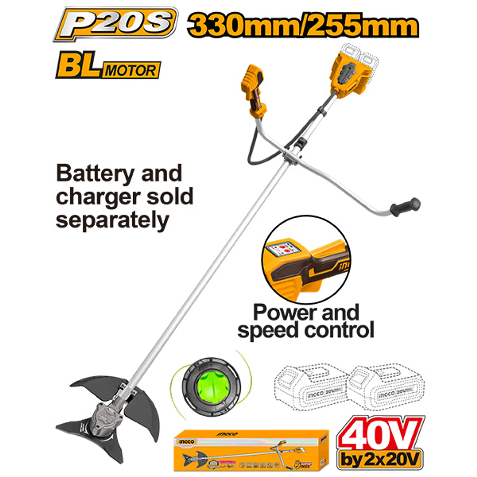 Trimeri me bateri INGCO 40V (2x20V) vetem pajisja pa bateri BL-CSTLI20018