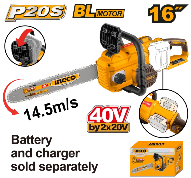 БАТЕРИСКА Моторна пила 40V (2x20V) СОЛО БЕЗ БАТЕРИИ MAC-16″ (40CM) INGCO CGSLI40168