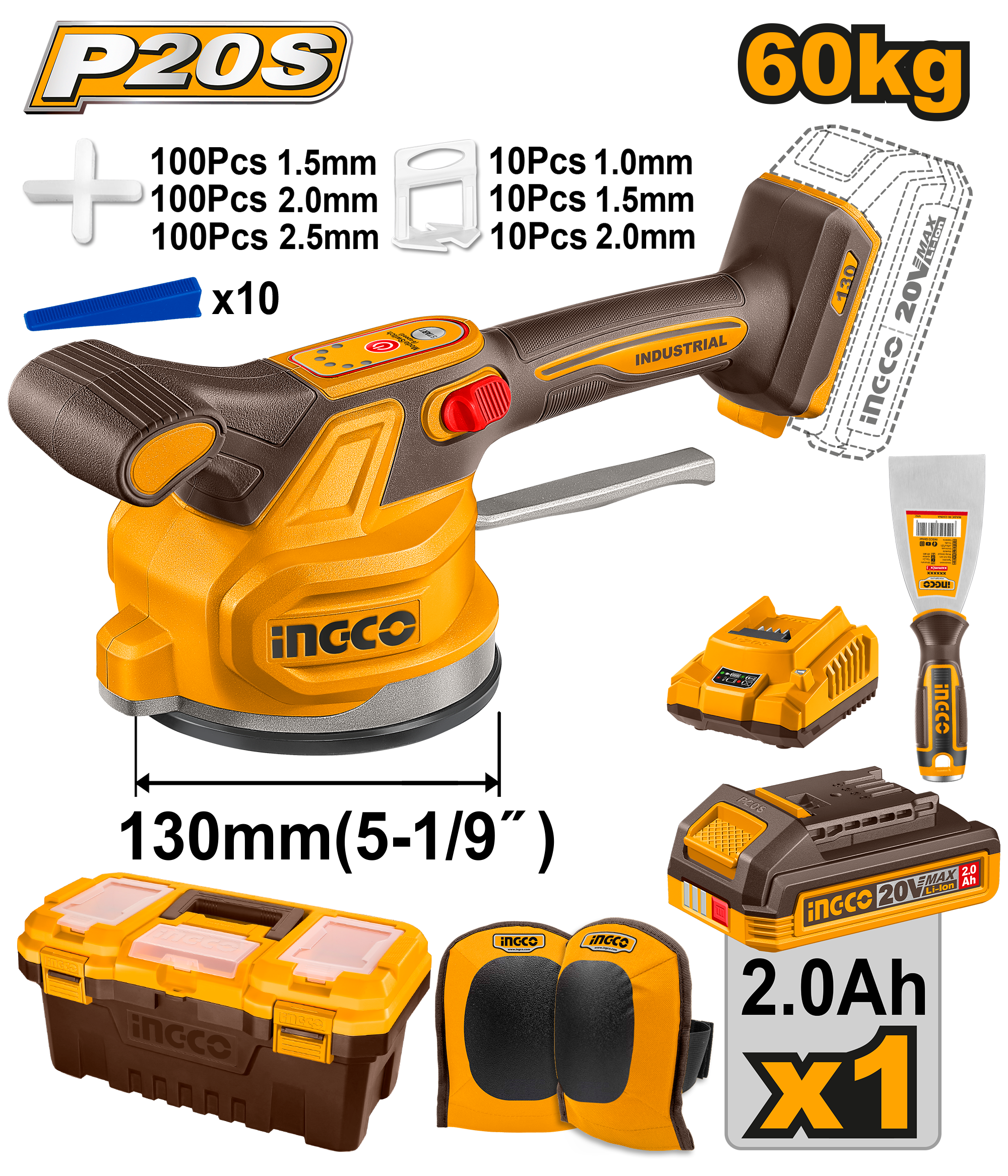 ВИБРАТОР ЗА ПЛОЧКИ 20V 1×2.0Ah INGCO CTVLI20018