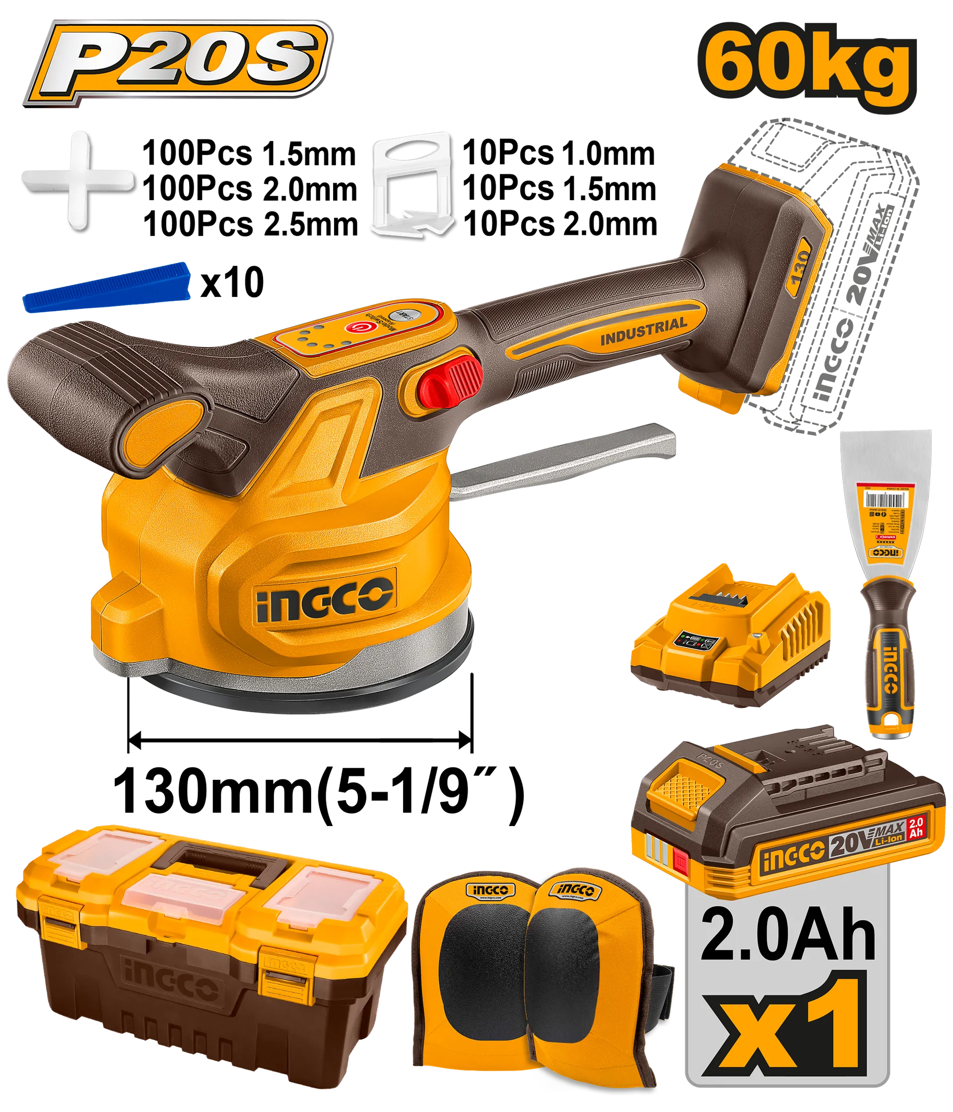 ВИБРАТОР ЗА ПЛОЧКИ 20V 1×2.0Ah INGCO CTVLI20018
